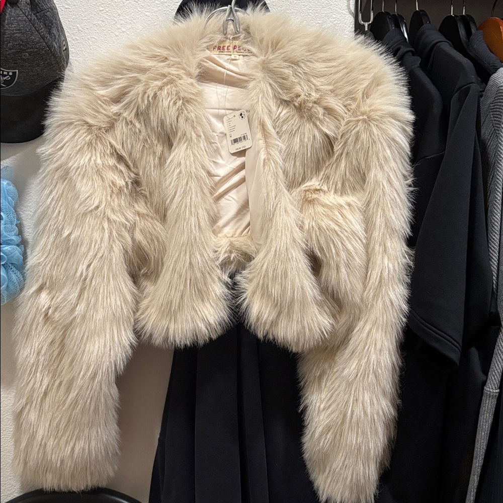 Free People Plush Faux Fur Jacket in Cream